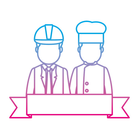 degraded line chef hat and businessman helmet with ribbon vector illustrationのイラスト素材
