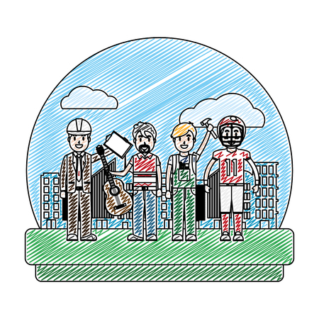 doodle professional people cute carrer job vector illustrationのイラスト素材