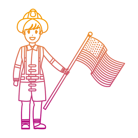 degraded line firefighter with uniform and usa flag nationのイラスト素材