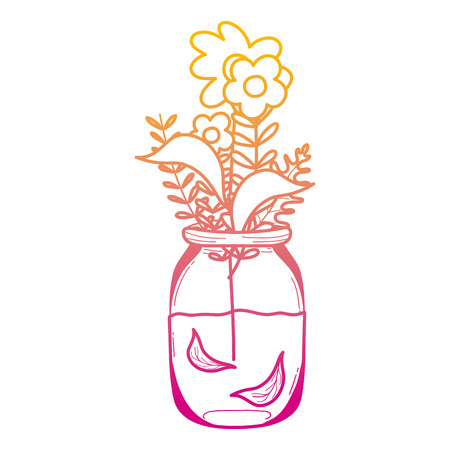 degraded line beauty bouquet flowers in the preserve mason vector illustrationのイラスト素材