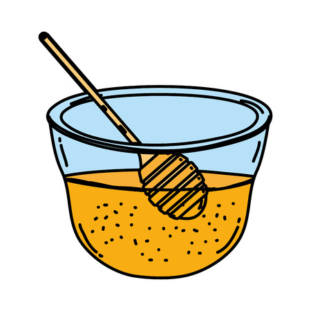 color delicious honey in the bowl with dipper tool vector illustrationのイラスト素材