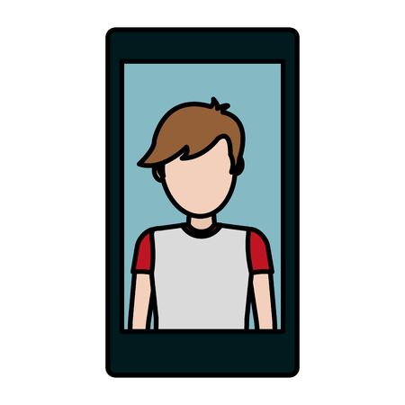 color social smartphone with boy in video call vector illustrationのイラスト素材