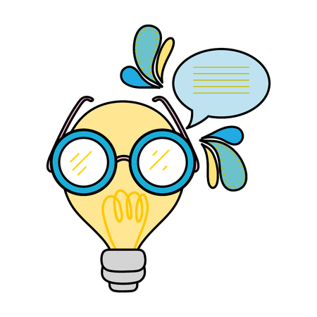 color kawaii bulb with glasses and chat bubbles vector illustrationのイラスト素材
