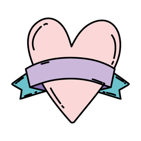 color heart love symbol with ribbon decoration vector illustrationのイラスト素材