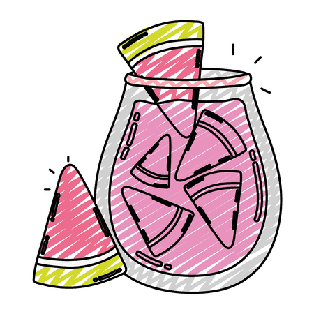 doodle delicious watermelon healthy juice in the jar vector illustrationのイラスト素材