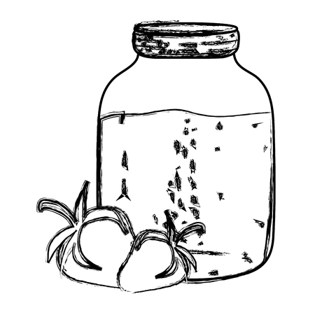 grunge delicious strawberries fruit and juice jar vector illustrationのイラスト素材