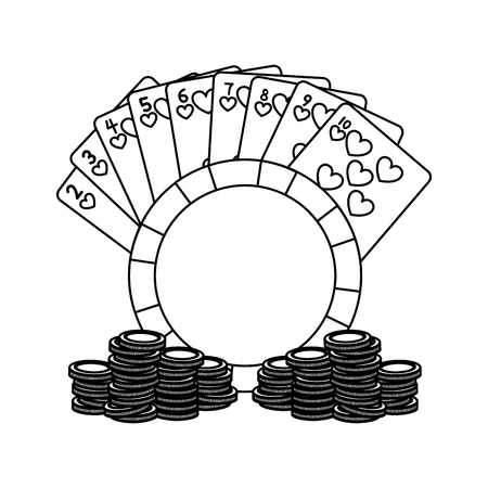 line hearts casino cards with bet money vector illustrationのイラスト素材