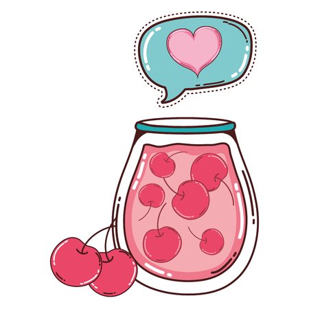 cherries juice in the jar and heart chat bubble vector illustrationのイラスト素材