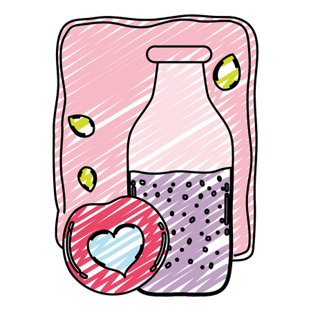 doodle healthy juice in the jar and cherry fruit vector illustrationのイラスト素材