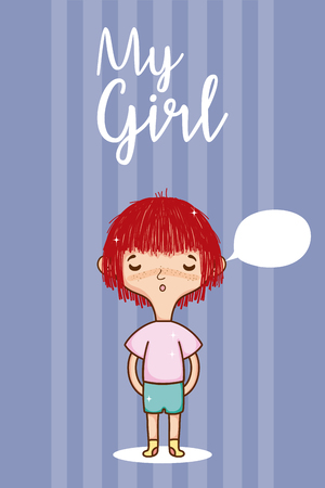 Beautiful girl with blank bubble speech cute cartoon vector illustration graphic designのイラスト素材