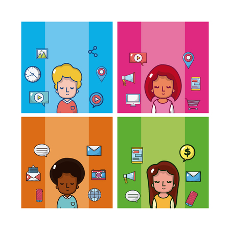 Set of people and social media cartoons vector illustration graphic designのイラスト素材