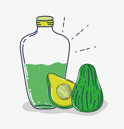 Avocado fruit juice in glass bottle cartoon vector illustration graphic designのイラスト素材