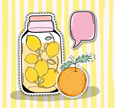 Orange and lemon detox juice in mason jar with blank bubble cute cartoons vector illustration graphic designのイラスト素材