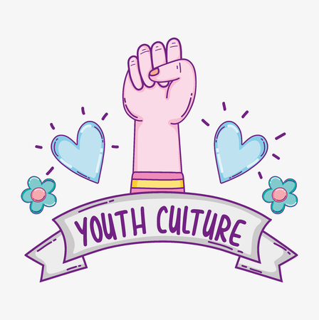 Youth culture cartoons clenched hand with hearts vector illustration graphic designのイラスト素材