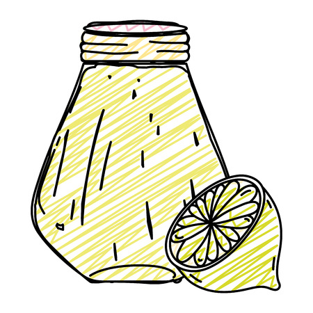 doodle delicious lemon fruit and juice jar vector illustrationのイラスト素材