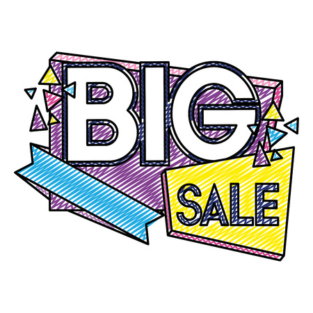 doodle big shop sale tag style vector illustrationのイラスト素材