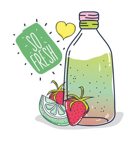 Fruit juice in glass bottle cartoon vector illustration graphic designのイラスト素材