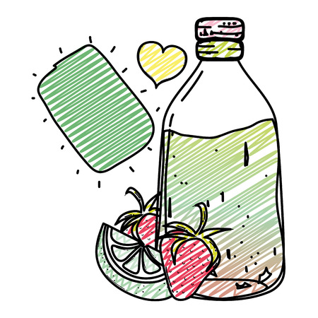 doodle starwberries and cucumber juice in the jar with heart vector illustrationのイラスト素材