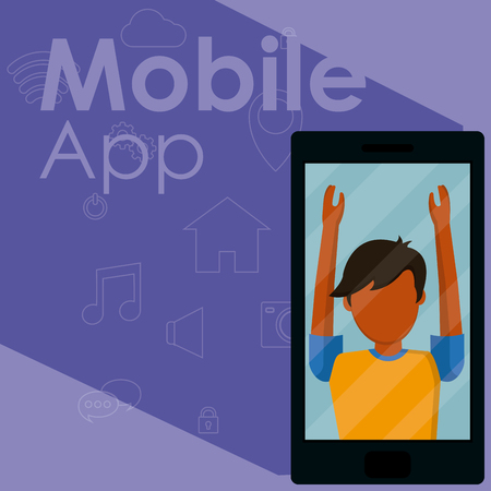 Young man using smartphone mobile apps vector illustration graphic designのイラスト素材