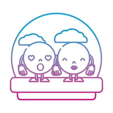 degraded line lovestruck and pretty emojis friends in the landscape vector illustrationのイラスト素材