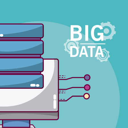 Big data computer with database disks vector illustration graphic designのイラスト素材