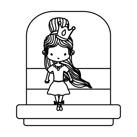 line beauty ballerina girl with hairstyle and crown vector illustrationのイラスト素材