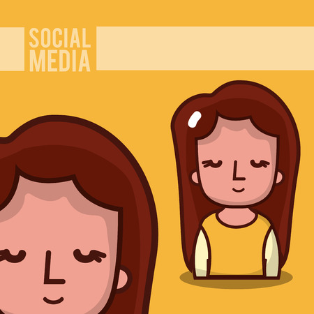 Beautiful girl and social media cartoons vector illustration graphic designのイラスト素材