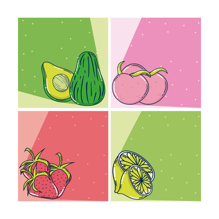 Set of fruit cards cartoons vector illustration graphic designのイラスト素材