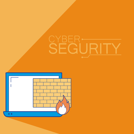Laptop with firewall emblem vector illustration graphic designのイラスト素材