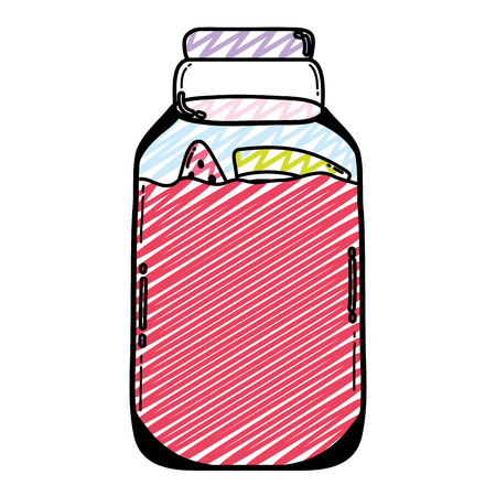 doodle mason jar with watermelon fruits preserve vector illustrationのイラスト素材