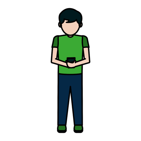 color child boy with smartphone social chat vector illustrationのイラスト素材