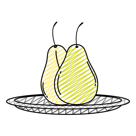 doodle delicious slice pear fruit in the tray vector illustrationのイラスト素材