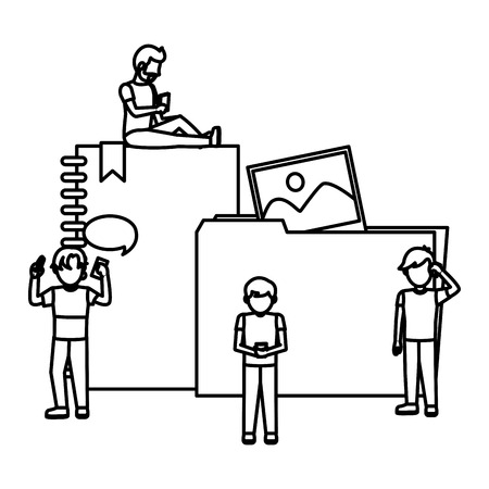 line people with smartphone technology and social apps vector illustrationのイラスト素材