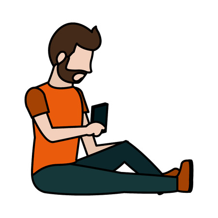color man sitting with smartphone social communication vector illustrationのイラスト素材