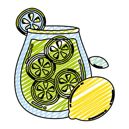 doodle healthy lemon and cucumber juice in the jar vector illustrationのイラスト素材