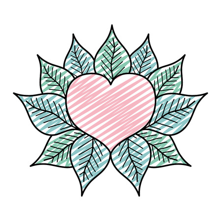 doodle cute heart with exotic leaves style vector illustrationのイラスト素材