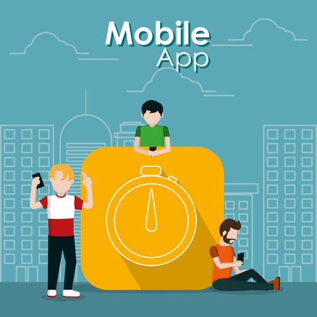 Young mens using smartphones vector illustration graphic designのイラスト素材