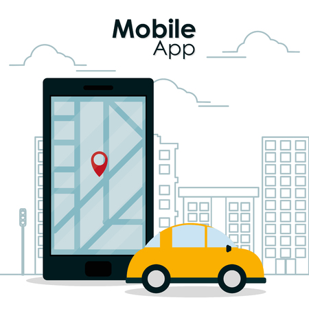 Mobile app taxi service from smartphone vector illustration graphic designのイラスト素材