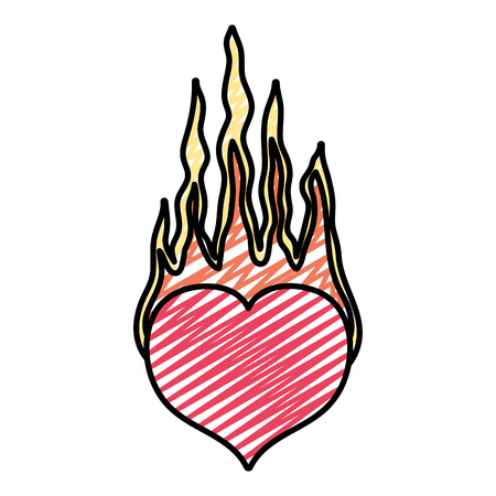 doodle heart passion with heard fire style vector illustrationのイラスト素材