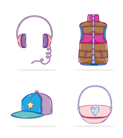 Set of youth culture icons cartoons vector illustration graphic designのイラスト素材