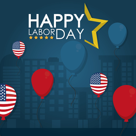 USA balloons flying over cityscape vector illustration graphic designのイラスト素材