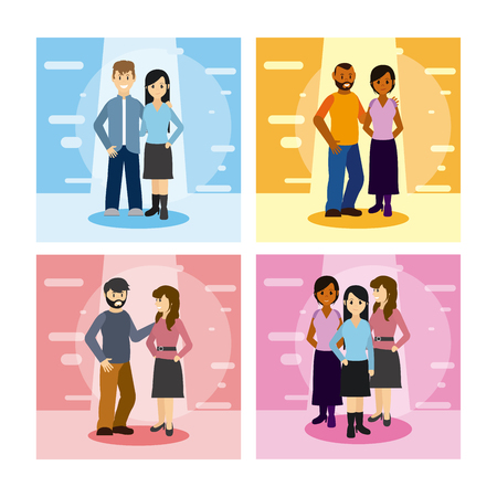 Set of young couple cartoons cards collection vector illustration graphic designのイラスト素材