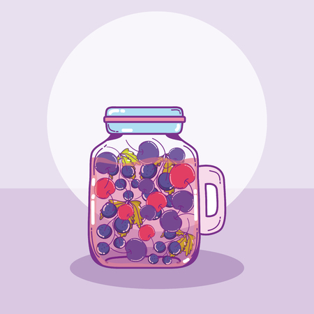 Berries fruits in mason jar drawing vector illustration graphic designのイラスト素材