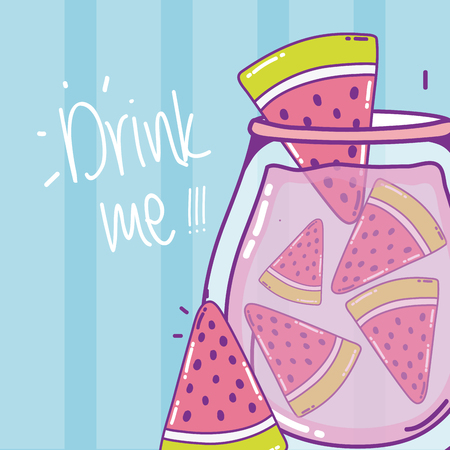 Watermelons juice in mason jar drawings vector illustration graphic designのイラスト素材