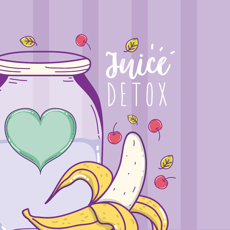 Detox juice bananas and cherries mason jar vector illustration graphic designのイラスト素材