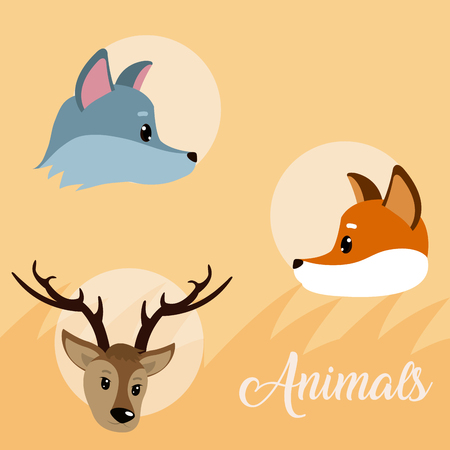 Cute animals round icons cartoons over colorful background vector illustration graphic designのイラスト素材