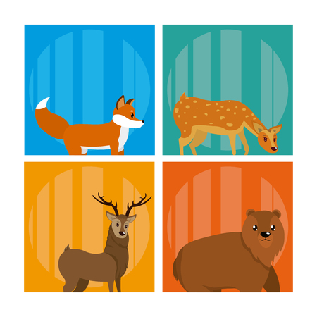 Set of of Cute animals cards vector illustration graphic designのイラスト素材