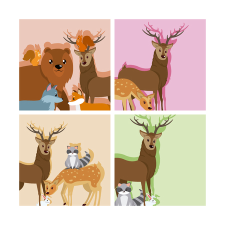 Set of of Cute animals cards vector illustration graphic designのイラスト素材