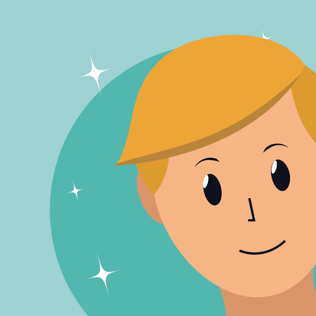 Cute man smiling cartoon over colorful background with stars vector illustration graphic designのイラスト素材