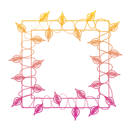 degraded line square plant branches with tropical leaves vector illustrationのイラスト素材